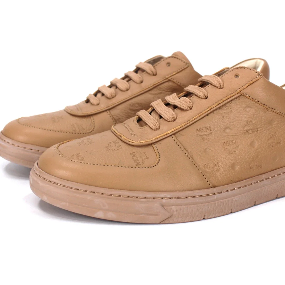 MCM Terrain Visetos Croissant Brown Low Top Logo Leather Sneakers 42 NEW Shoes